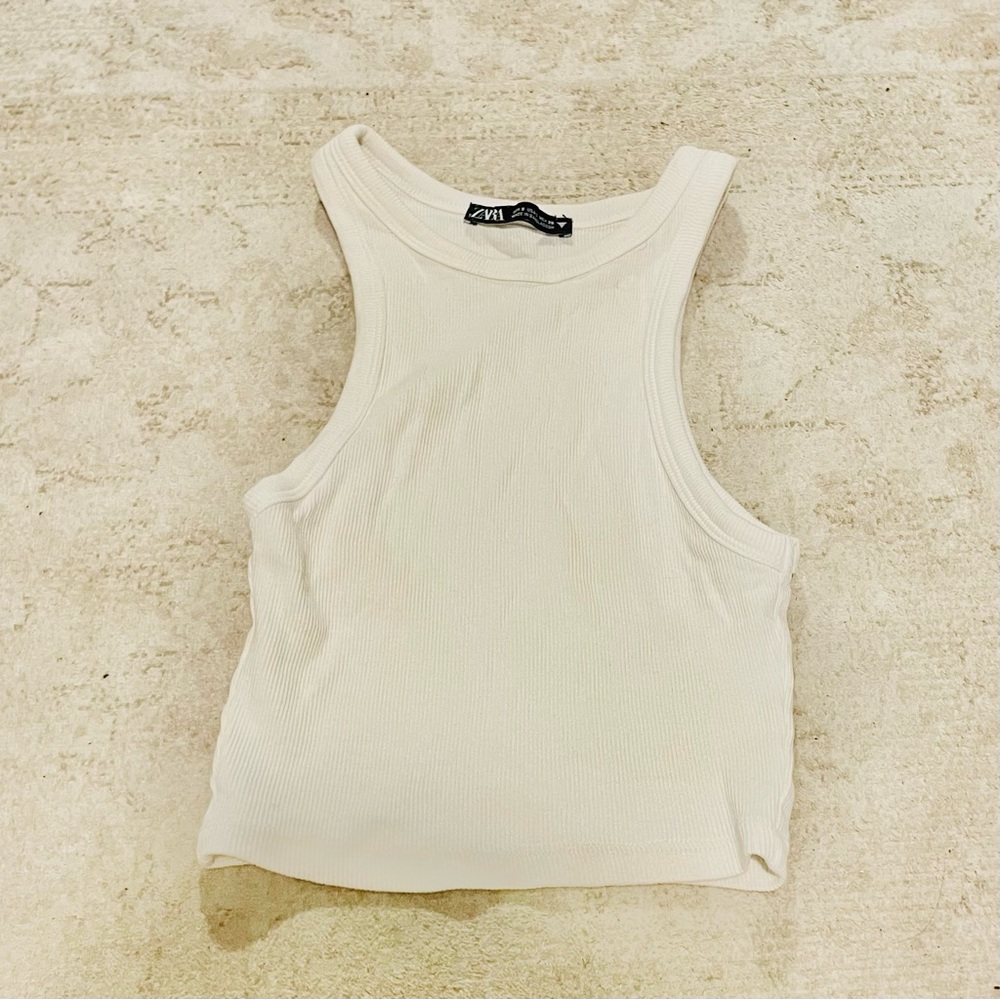 Zara ribbed white crop tank top